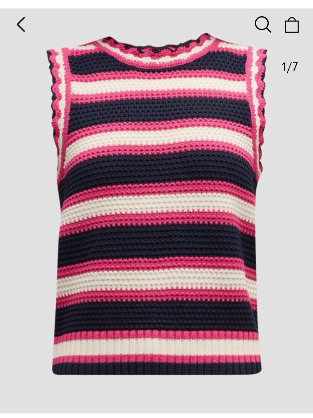 Veronica Beard Pink/Navy/Cream Striped Crochet Tank NWT